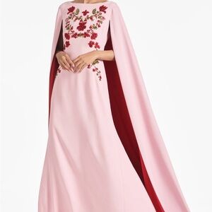 Sachin + Babi Pink and Red Floral Cape Maxi Dress